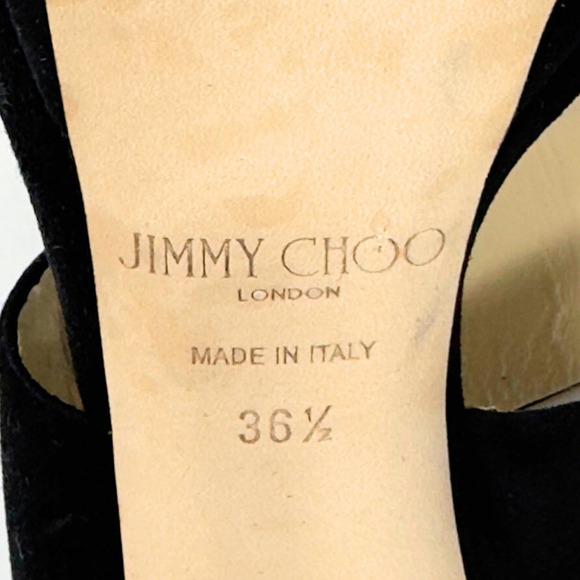 Jimmy Choo Heels White Crystal Black Suede Slingback Platform Sandals EU 36.5 - Picture 9 of 11